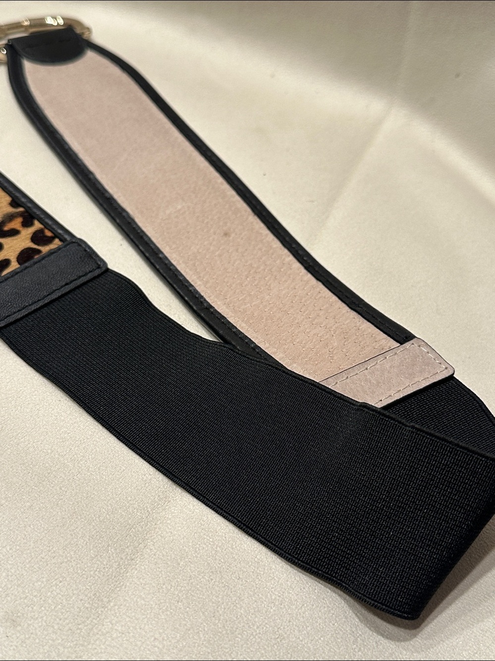 Chico's Leopard-Print Calf Leather Belt with Gold Double Ring Interlock Buckle S - Picture 7 of 9